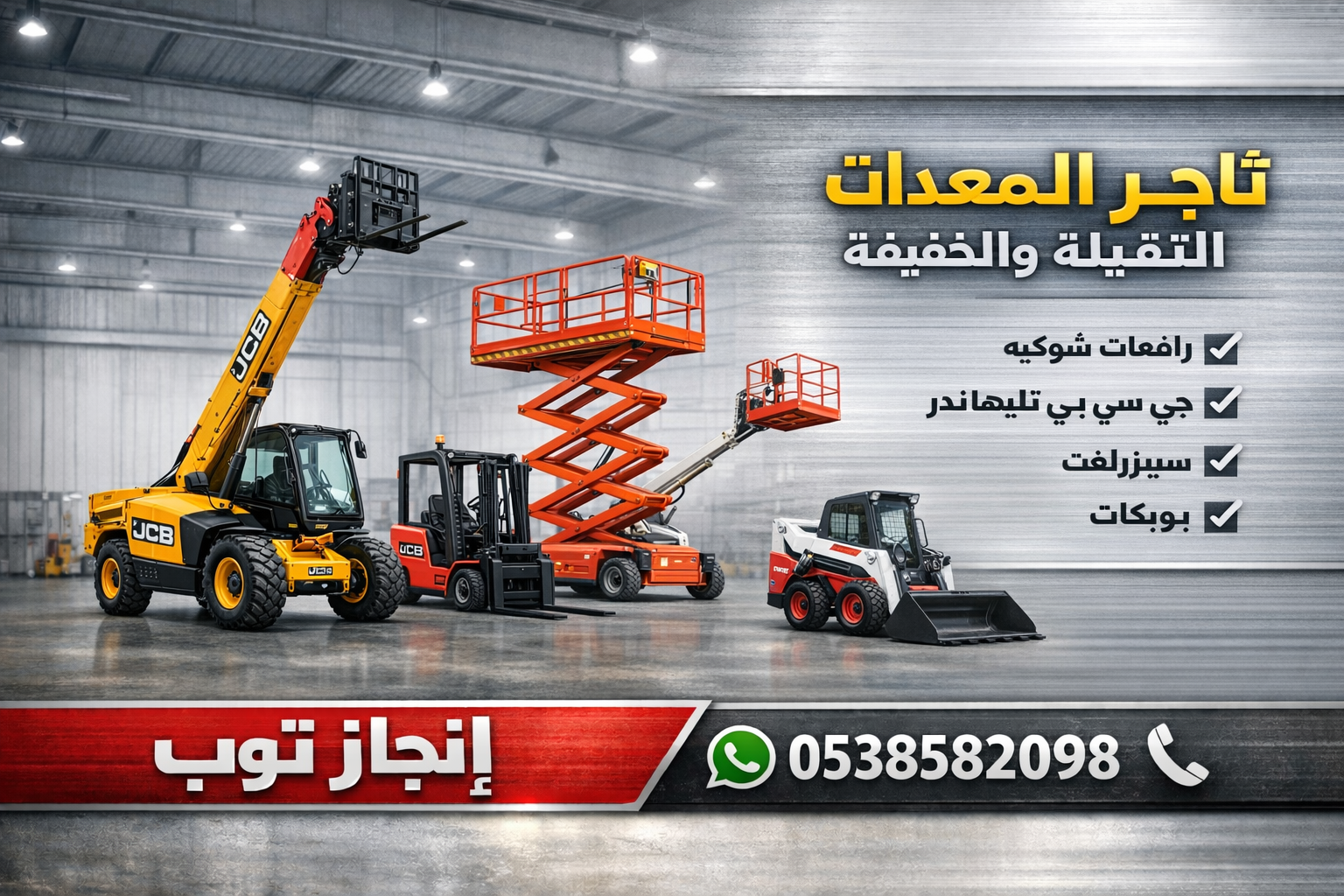 تأجير رافعات شوكيه فوركلفت تأجير سيزرلفت بوبكات كر