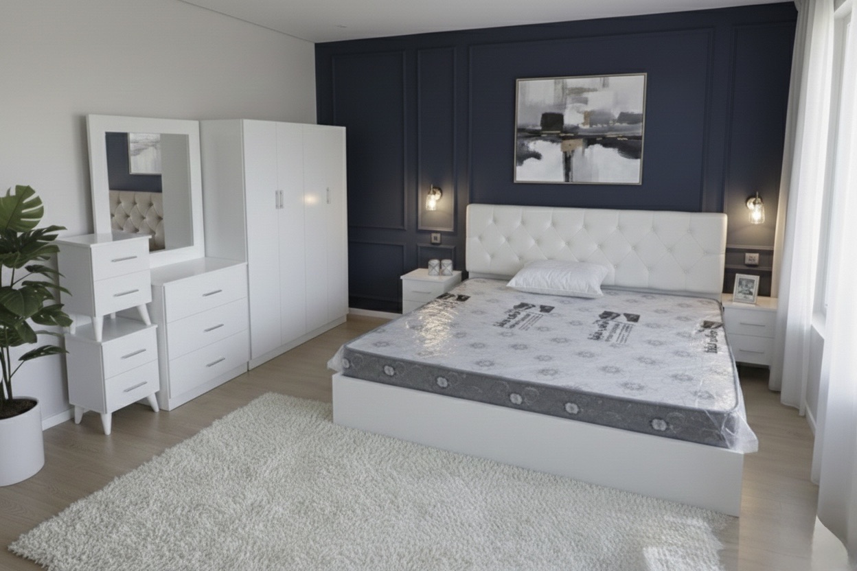 Complete bedroom set available with 4 doors wardro