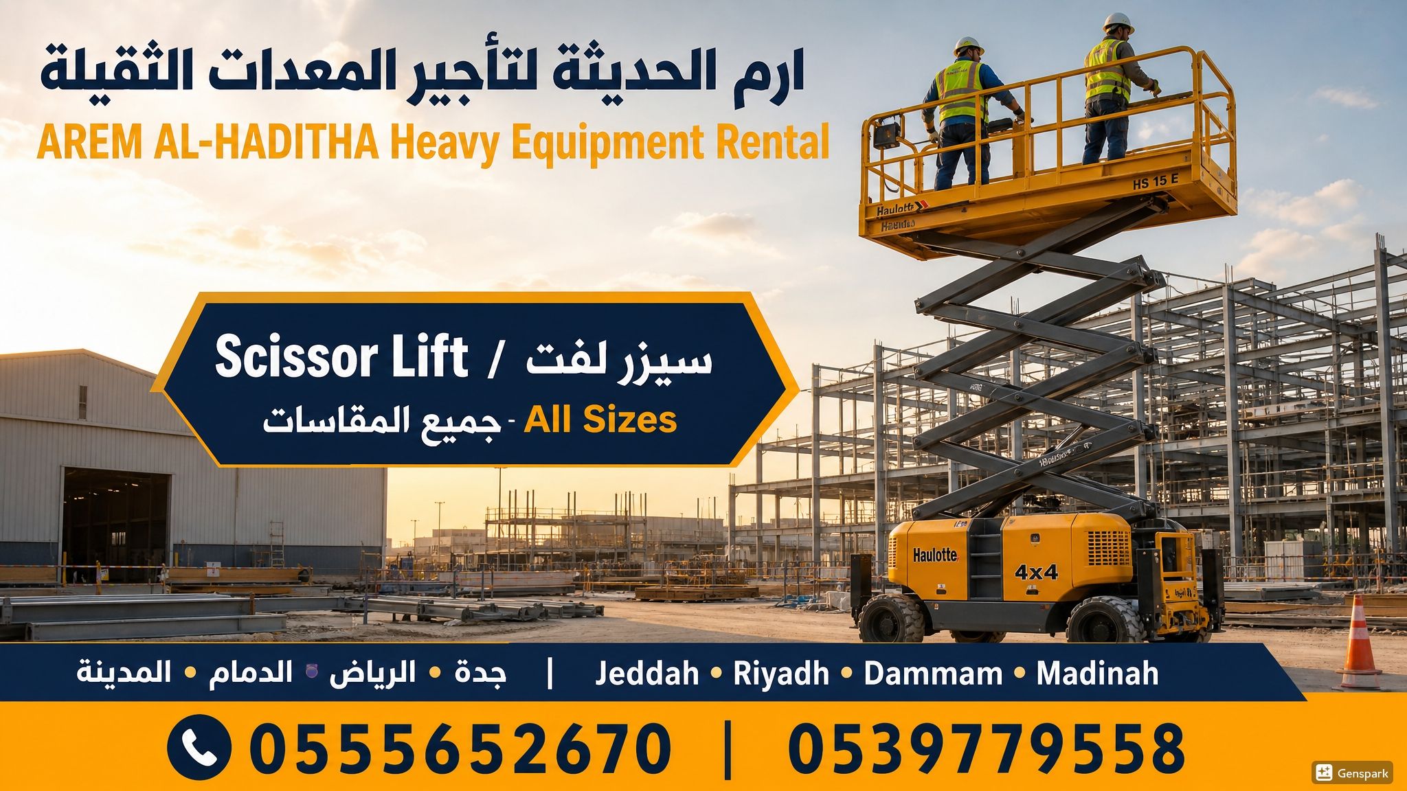 تاجير سيزرلفت كهرباء وديزل بجميع المقاسات 05556526