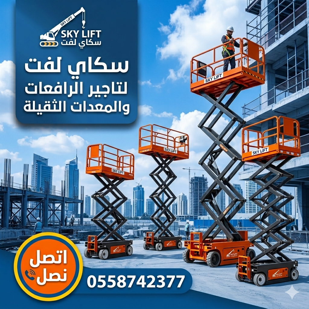 تأجير سيزر لفت كهربائي وديزل بأحجام وارتفاعات متنو