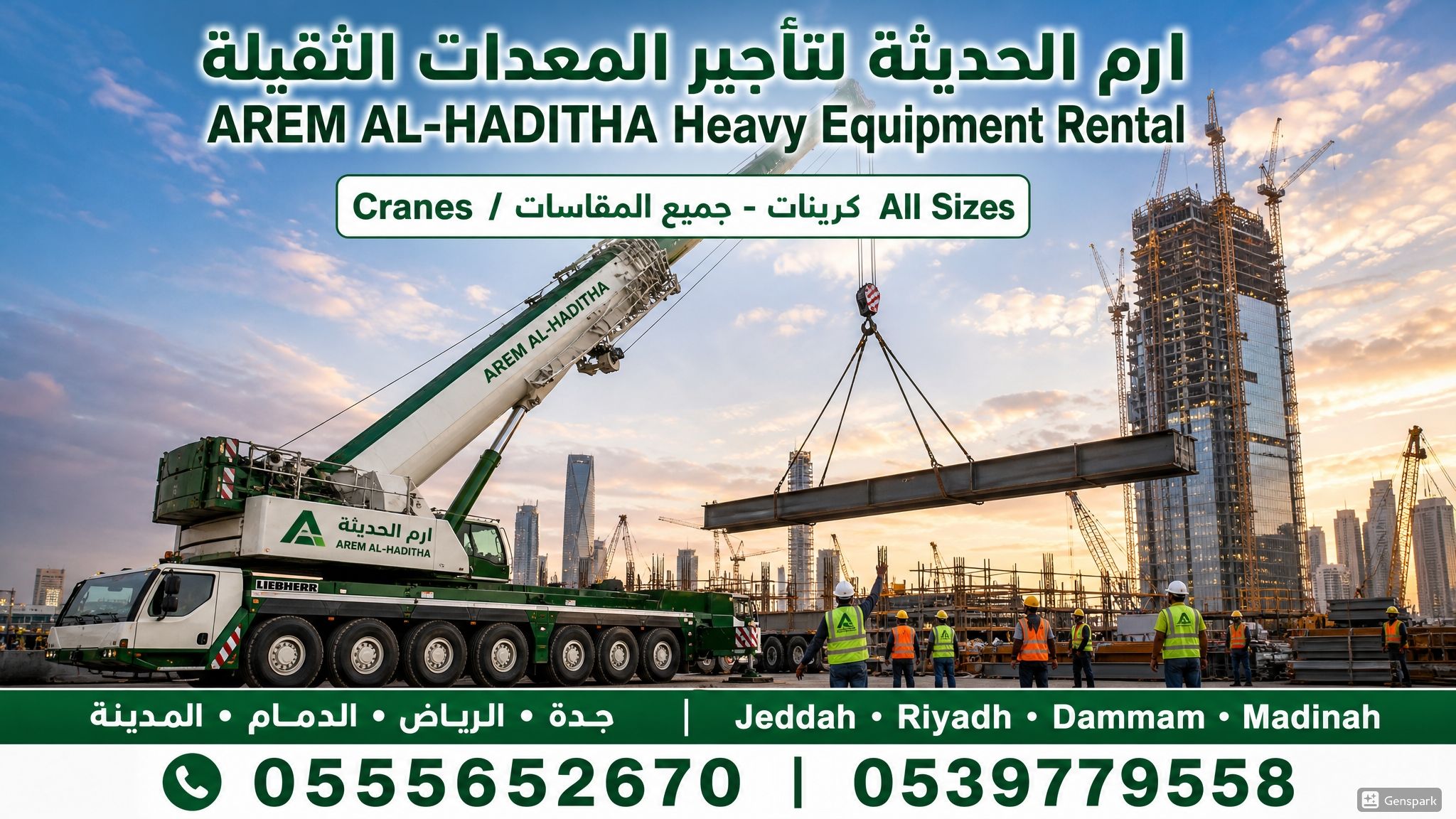 تاجير كرينات بجميع الاحجام جده والرياض والدمام وال