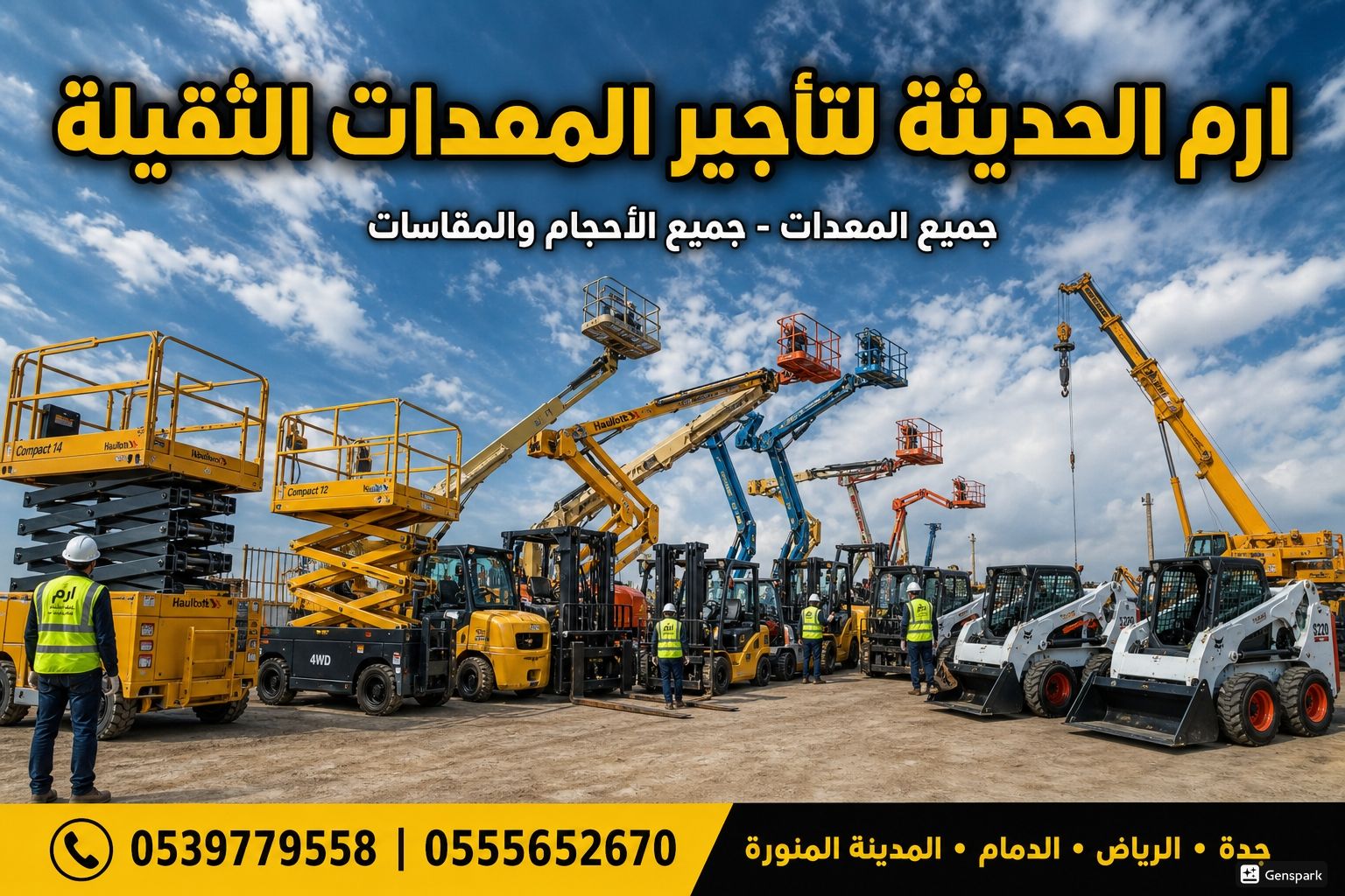 ايجار جميع معدات البناءوالرفع (سيزرلفت وكرينات وما