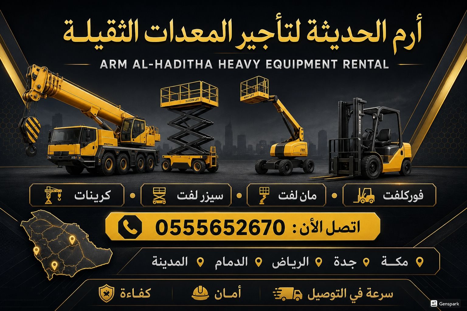 تاجير جميع المعدات الثقيله(سيزرلفت وكرينات ومان لف