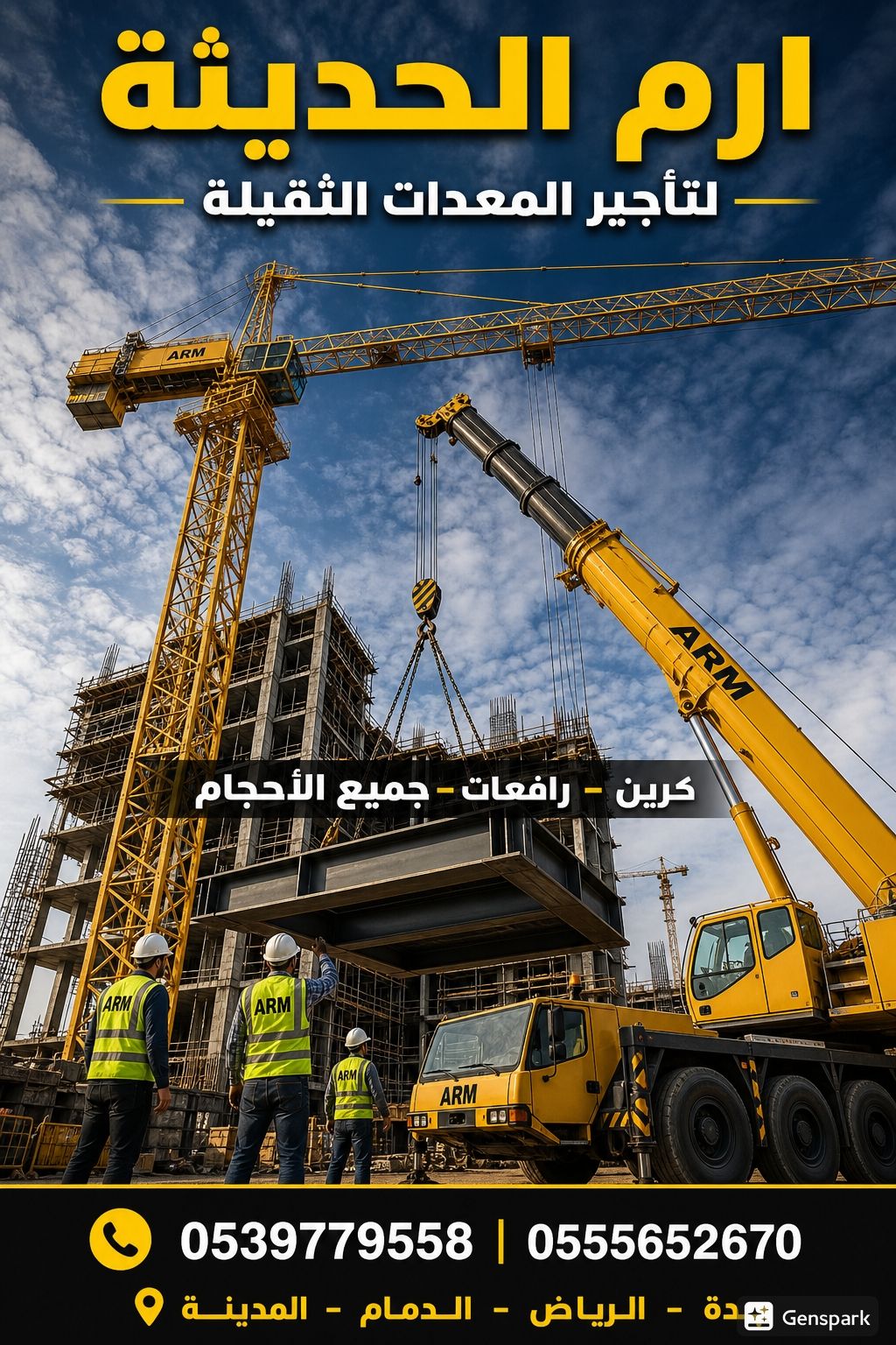 ايجار جميع معدات البناءوالرفع (سيزرلفت وكرينات وما