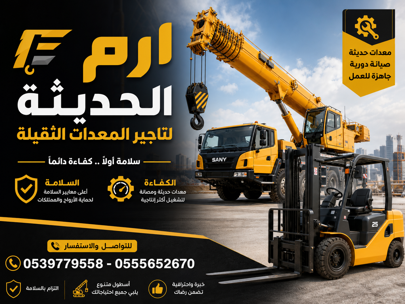 تاجير معدات ثقيله(سيزرلفت وكرينات ومان لفت وفوركلف
