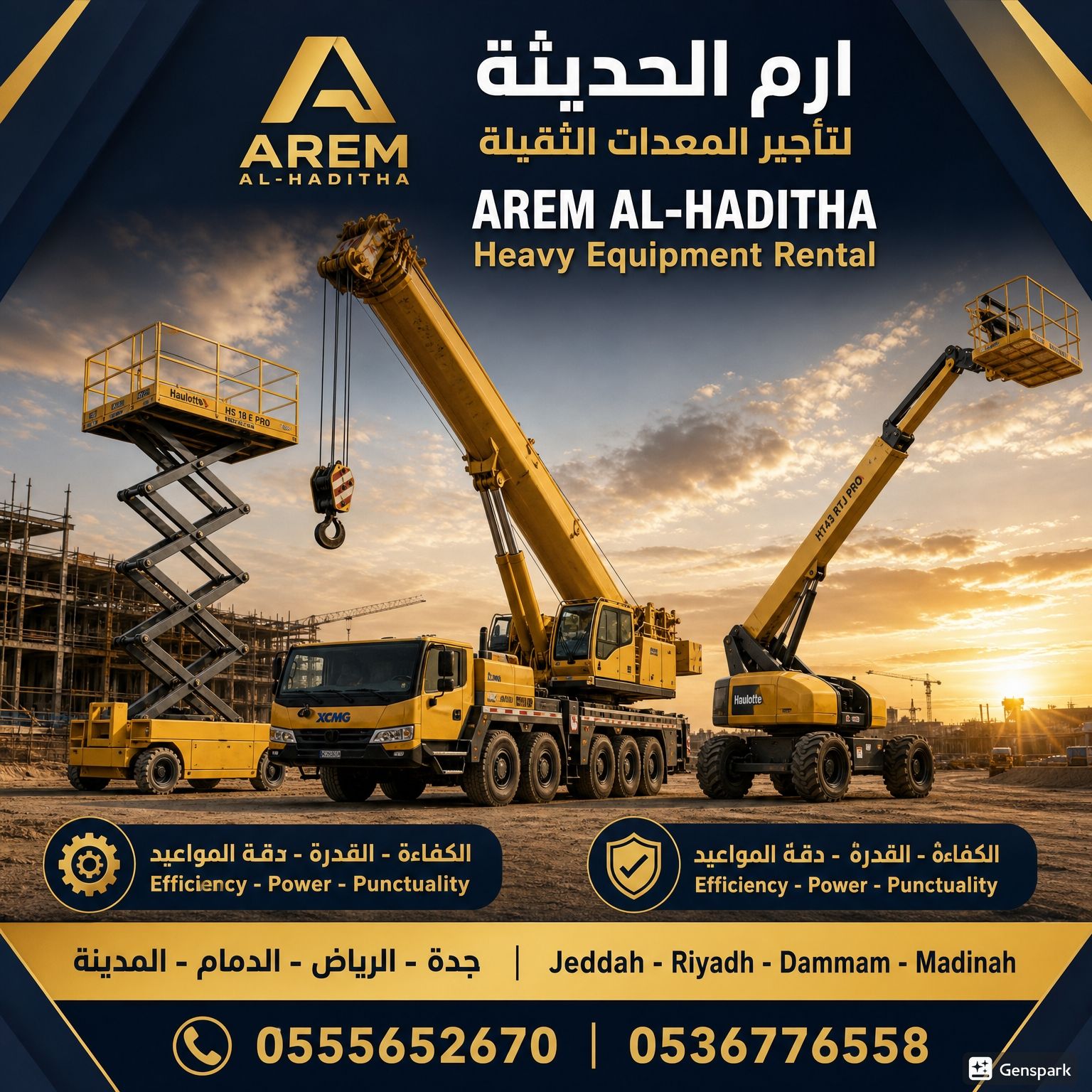 🚜 تأجير معدات ثقيلة | فوركلفت | سيزرلفت | مان لفت