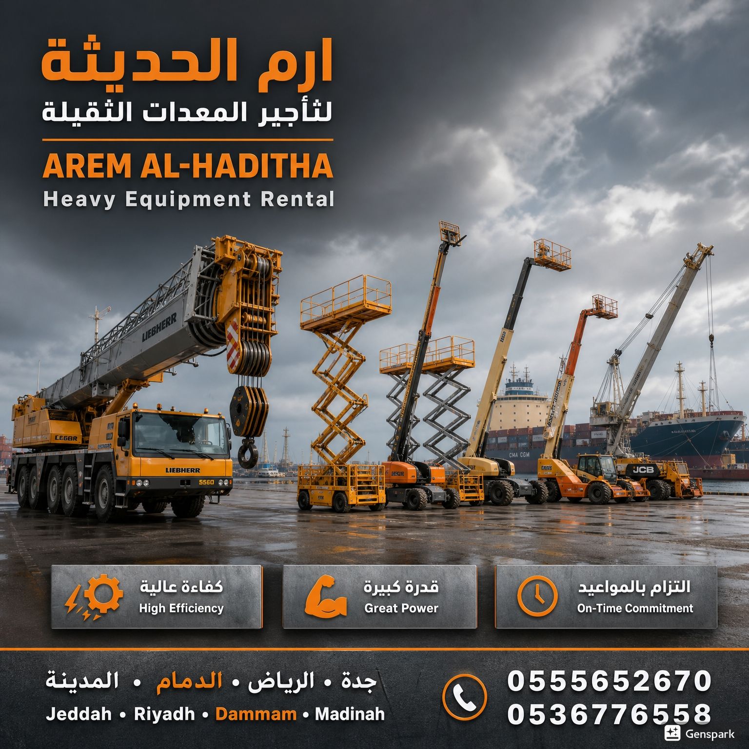 🚜 تأجير معدات ثقيلة | فوركلفت | سيزرلفت | مان لفت